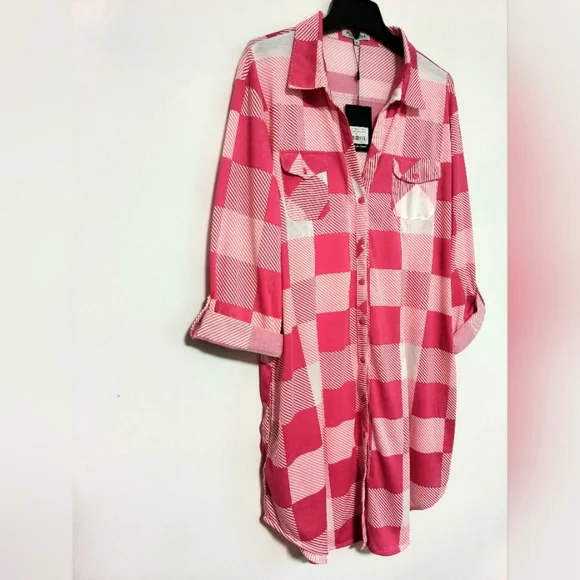 New Pink and White Checkers Shirt / Size 1X - Picture 5 of 11
